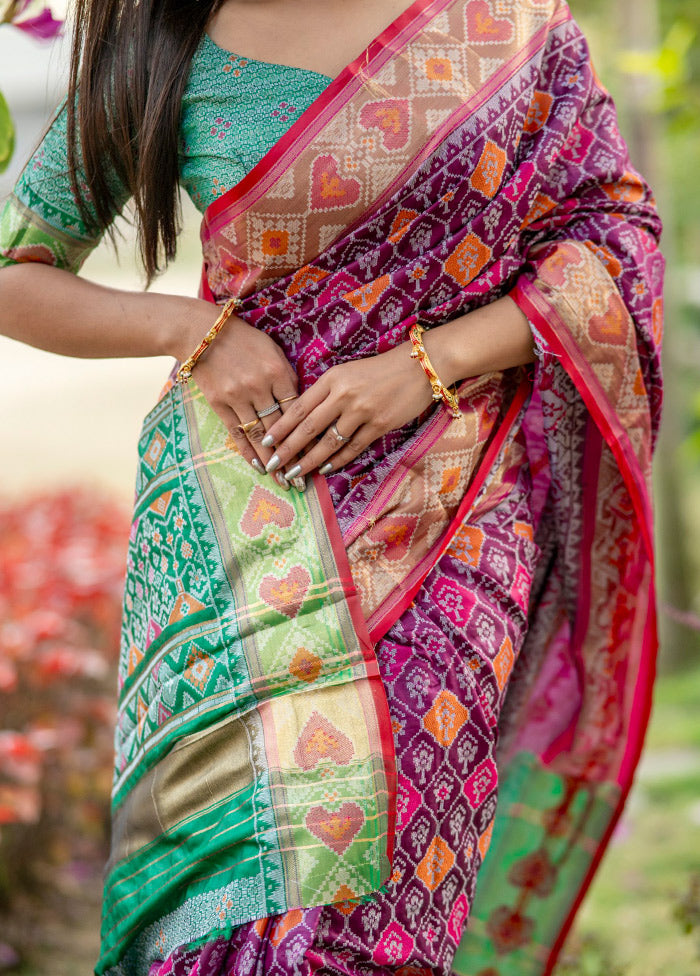 Wine Banarasi Silk Saree With Blouse Piece