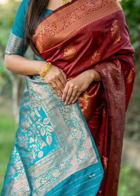 Maroon Banarasi Silk Saree With Blouse Piece