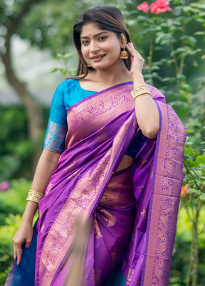 Purple Banarasi Silk Saree With Blouse Piece