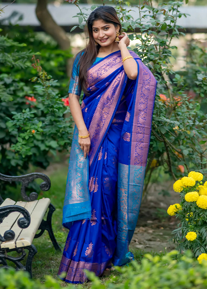 Royal Blue Banarasi Silk Saree With Blouse Piece