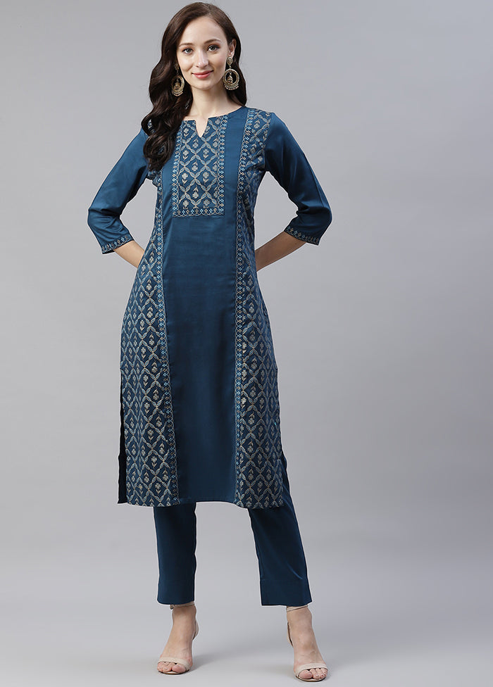 Teal Blue Straight Rayon Foil Print Kurti VDKSH300442 - Indian Silk House Agencies