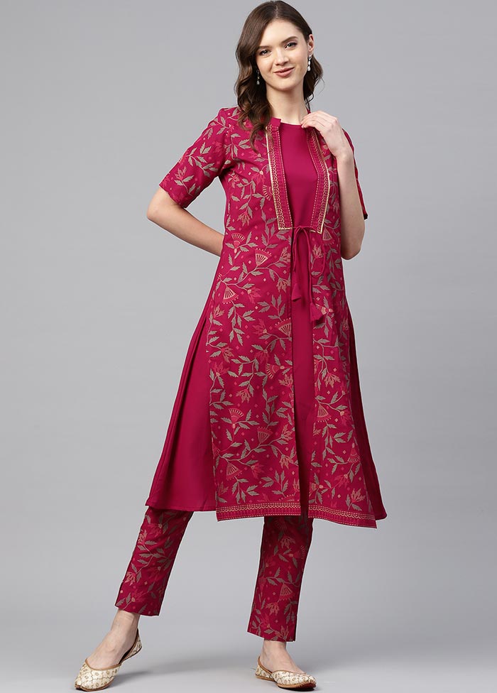 Dark Pink Silk Kurti With Foil Printed Work VDKSH100542 - Indian Silk House Agencies