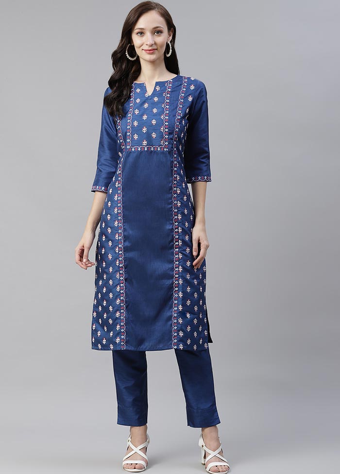 Blue Silk Kurti With Foil Printed Work VDKSH100543 - Indian Silk House Agencies