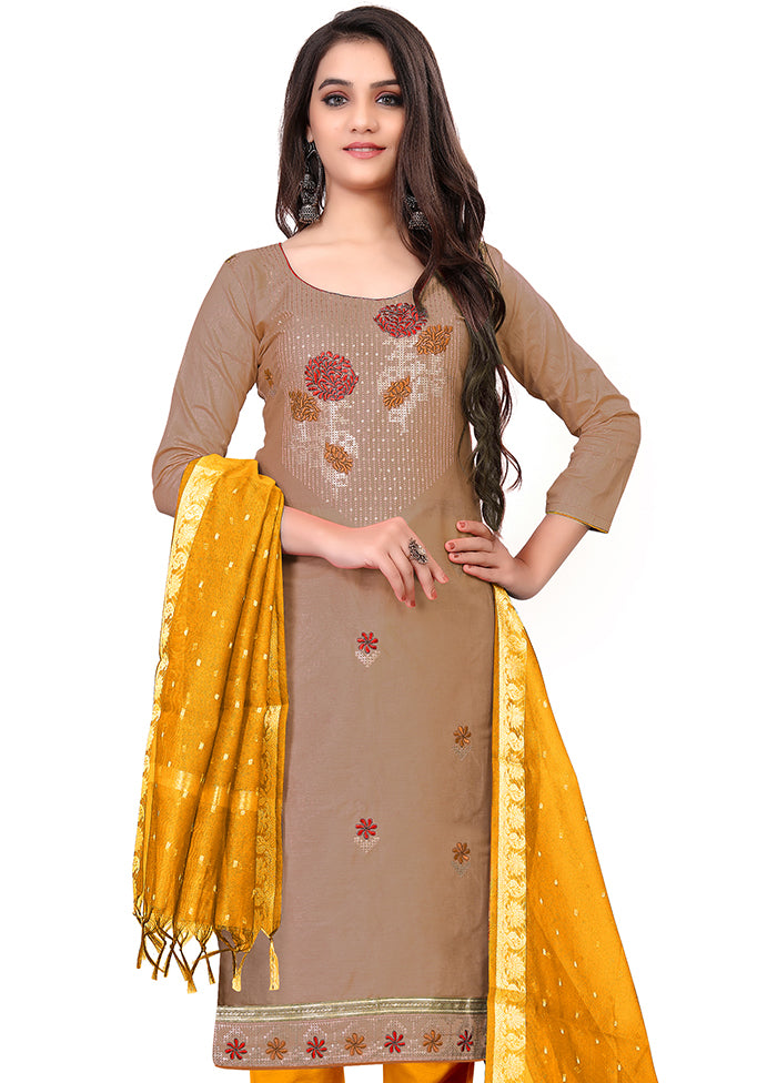 3 Pc Brown Cotton Unstitched Salwar Suit Set With Dupatta VDKSH140541 - Indian Silk House Agencies