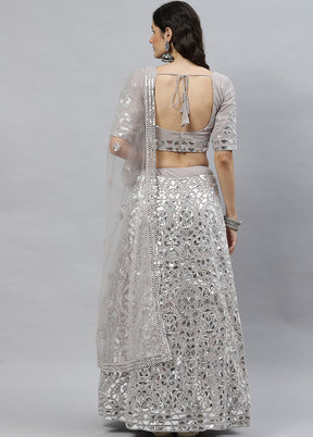 Grey Semi Stitched Georgette Lehenga Set With Blouse Piece And Dupatta - Indian Silk House Agencies