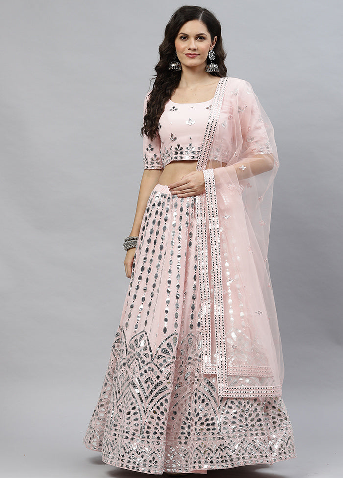 Pastel Pink Semi Stitched Georgette Lehenga Set With Blouse Piece And Dupatta - Indian Silk House Agencies
