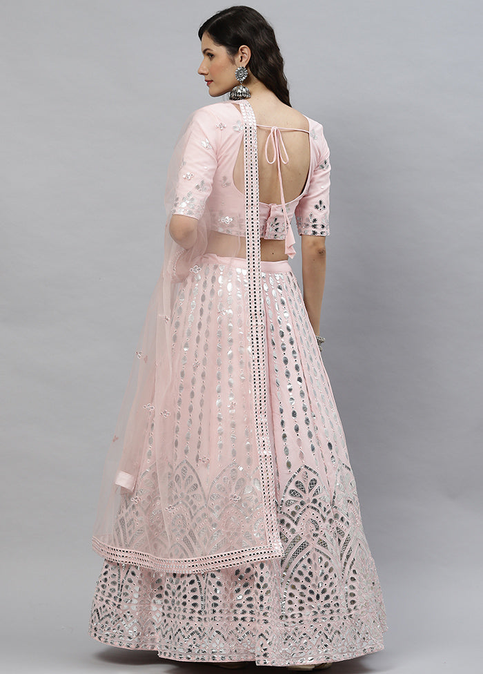 Pastel Pink Semi Stitched Georgette Lehenga Set With Blouse Piece And Dupatta - Indian Silk House Agencies