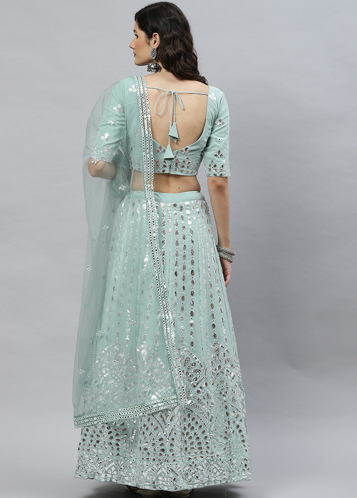Pista Green Semi Stitched Georgette Lehenga Set With Blouse Piece And Dupatta - Indian Silk House Agencies