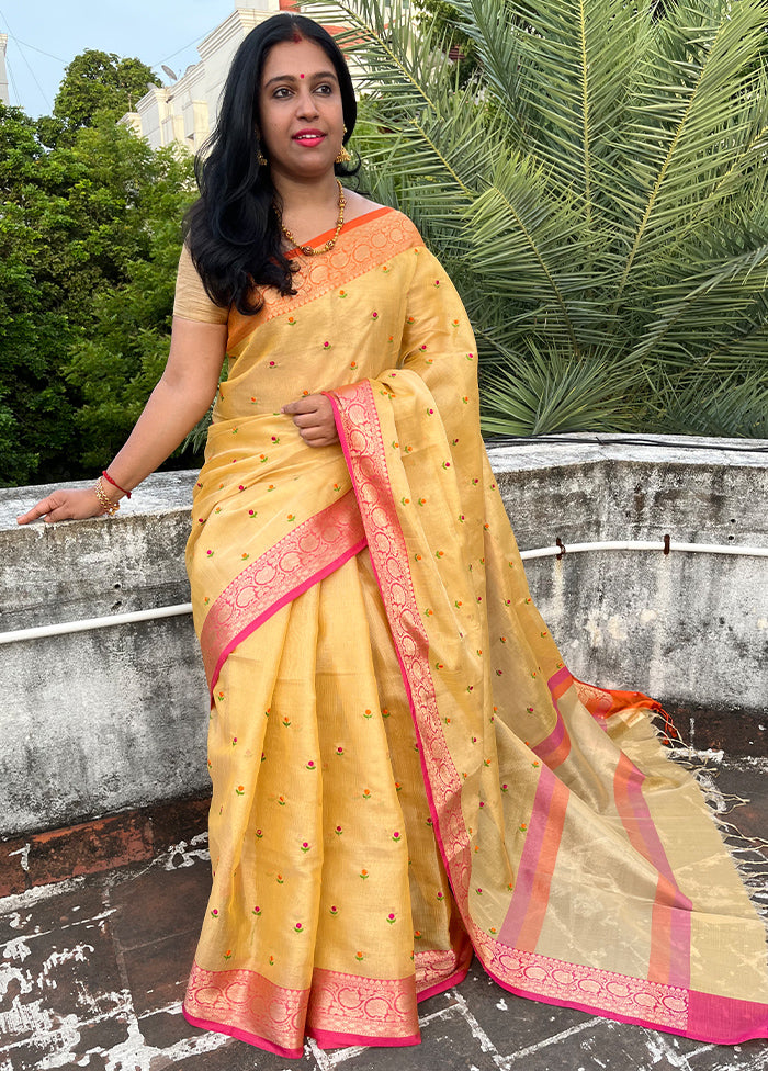 Yellow Embroidered Spun Silk Saree With Blouse Piece - Indian Silk House Agencies