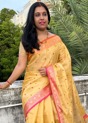 Yellow Embroidered Spun Silk Saree With Blouse Piece - Indian Silk House Agencies