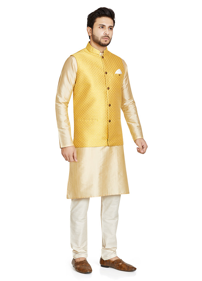 Yellow Printed Silk Ethnic Jacket VDAC69255 - Indian Silk House Agencies