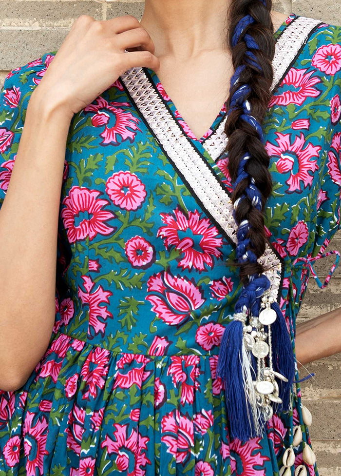 Blue Readymade Cotton Indian Dress