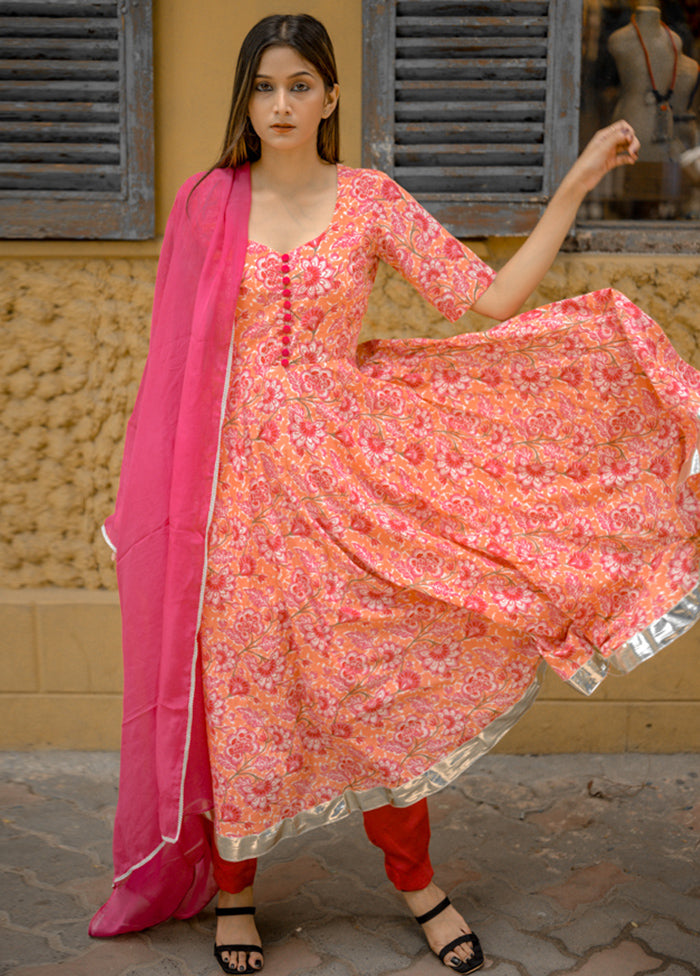 3 Pc Peach Readymade Cotton Suit Set - Indian Silk House Agencies