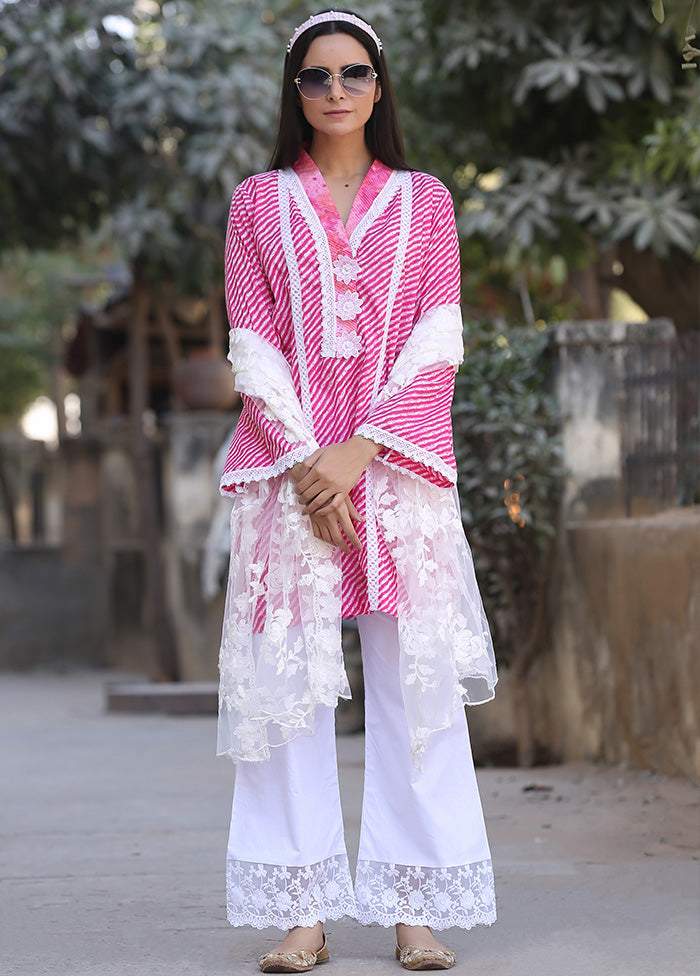 3 Pc Pink Readymade Cotton Suit Set