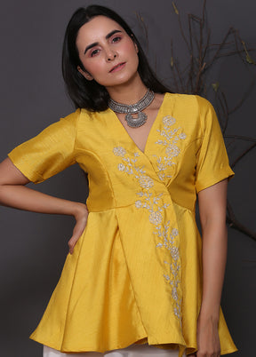 2 Pc Yellow Readymade Silk Top Set - Indian Silk House Agencies