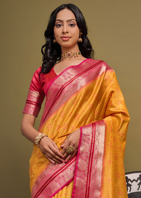 Mustard Dupion Silk Saree With Blouse Piece