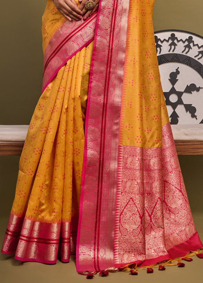 Mustard Dupion Silk Saree With Blouse Piece