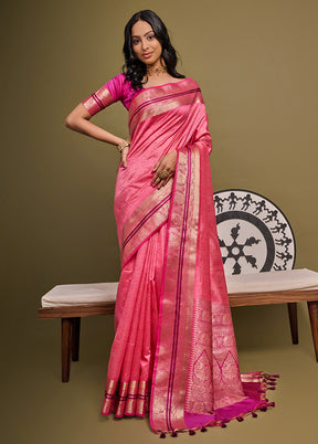 Pink Dupion Silk Saree With Blouse Piece