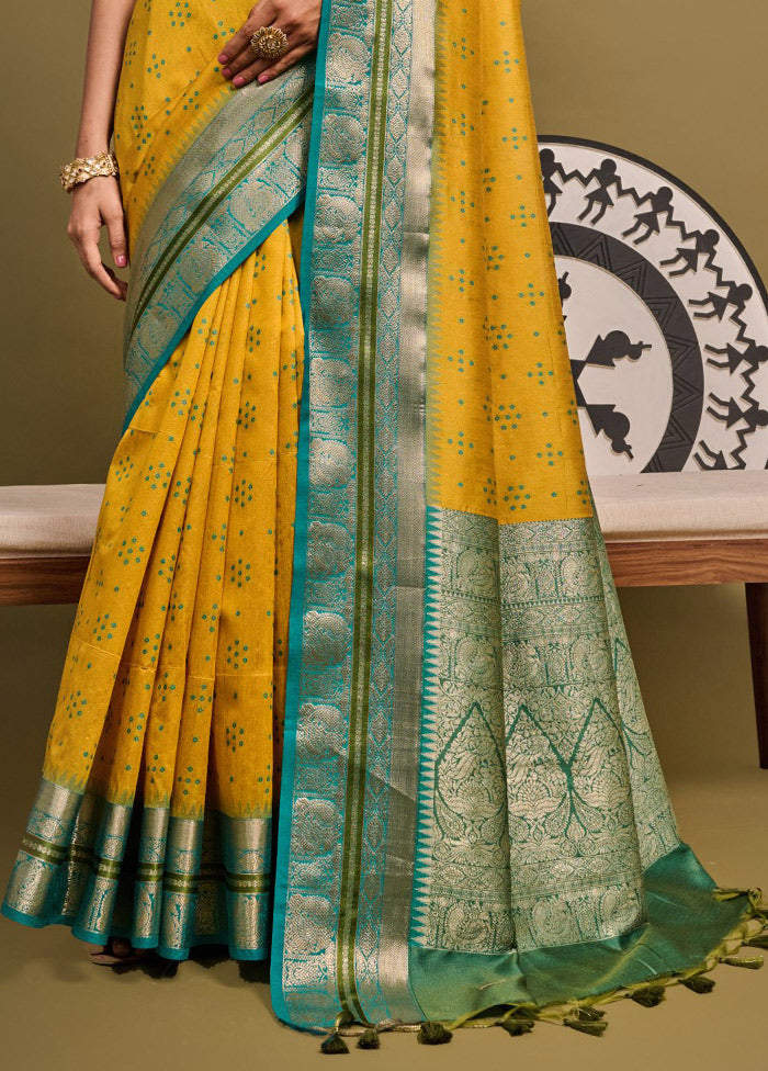 Yellow Dupion Silk Saree With Blouse Piece