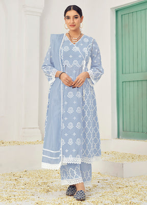 3 Pc Grey Pure Readymade Cotton Suit Set