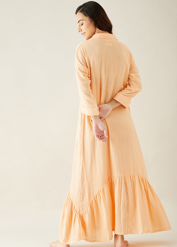 Peach Double Cloth Cotton Lounge Dress VDKC239248 - Indian Silk House Agencies