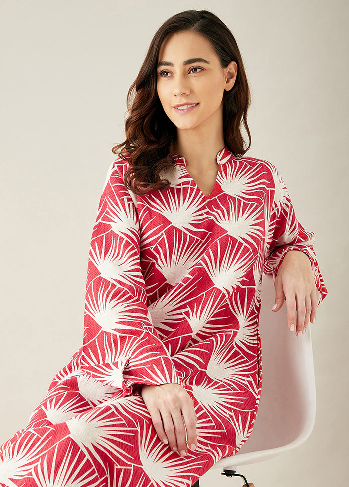 Red Tropical Printed Linen Lounge Dress VDKC239251 - Indian Silk House Agencies