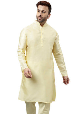 Lemon Dupion Silk Solid Kurta