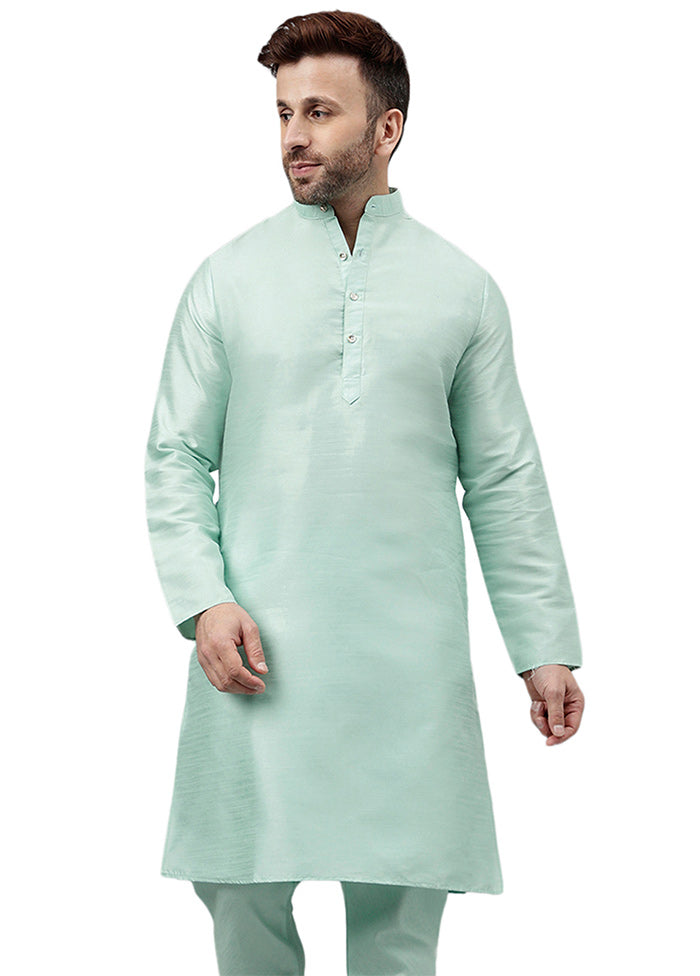 Light Green Dupion Silk Solid Kurta