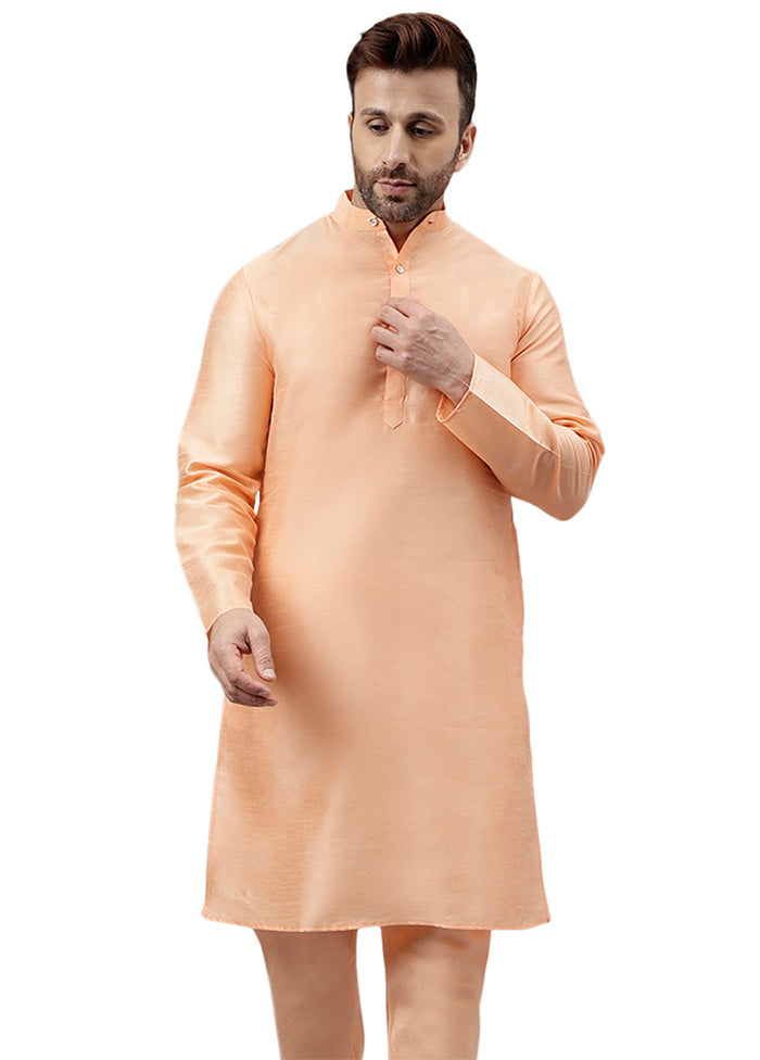 Light Peach Dupion Silk Solid Kurta