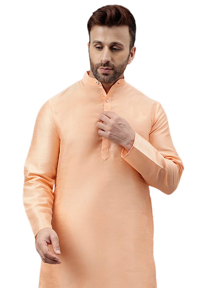 Light Peach Dupion Silk Solid Kurta