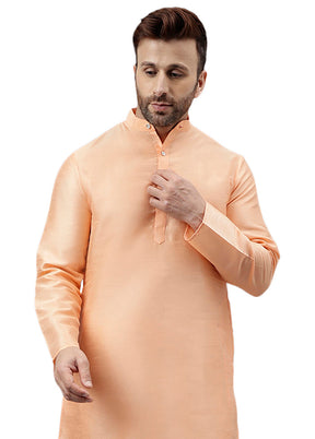 Light Peach Dupion Silk Solid Kurta