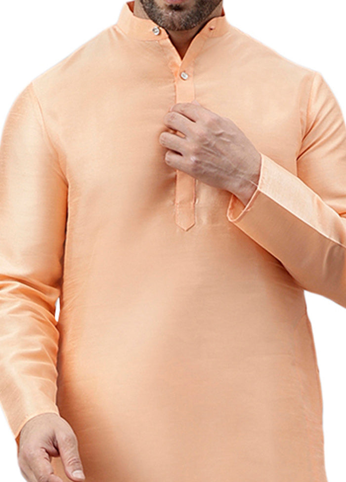 Light Peach Dupion Silk Solid Kurta