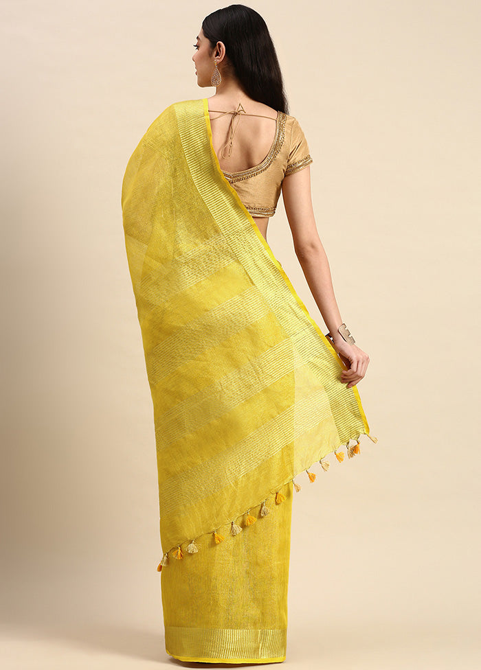 Gold Linen Silk Saree With Blouse Piece - Indian Silk House Agencies