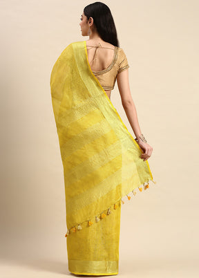 Gold Linen Silk Saree With Blouse Piece - Indian Silk House Agencies