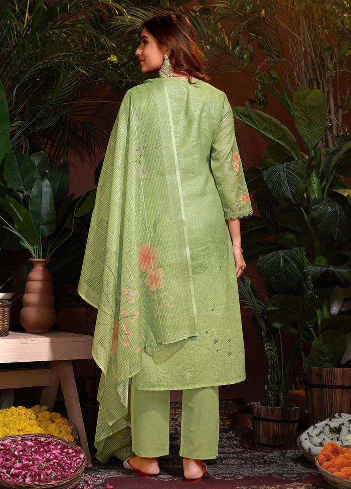 3 Pc Green Pure Readymade Cotton Suit Set