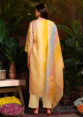 3 Pc Mustard Pure Readymade Cotton Suit Set