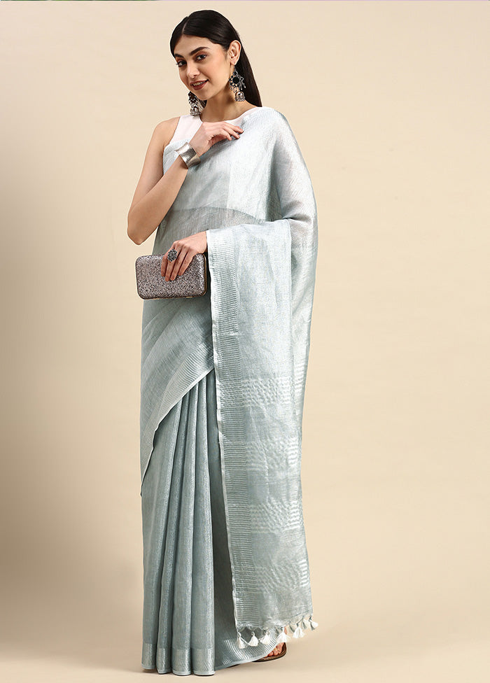 Silver Linen Silk Saree With Blouse Piece - Indian Silk House Agencies