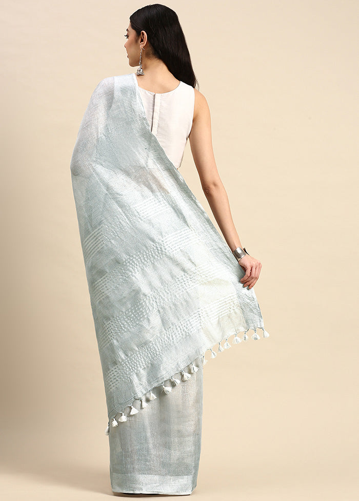 Silver Linen Silk Saree With Blouse Piece - Indian Silk House Agencies