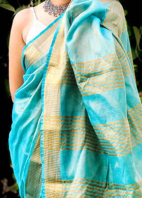 Sky Blue Linen Silk Saree With Blouse Piece - Indian Silk House Agencies
