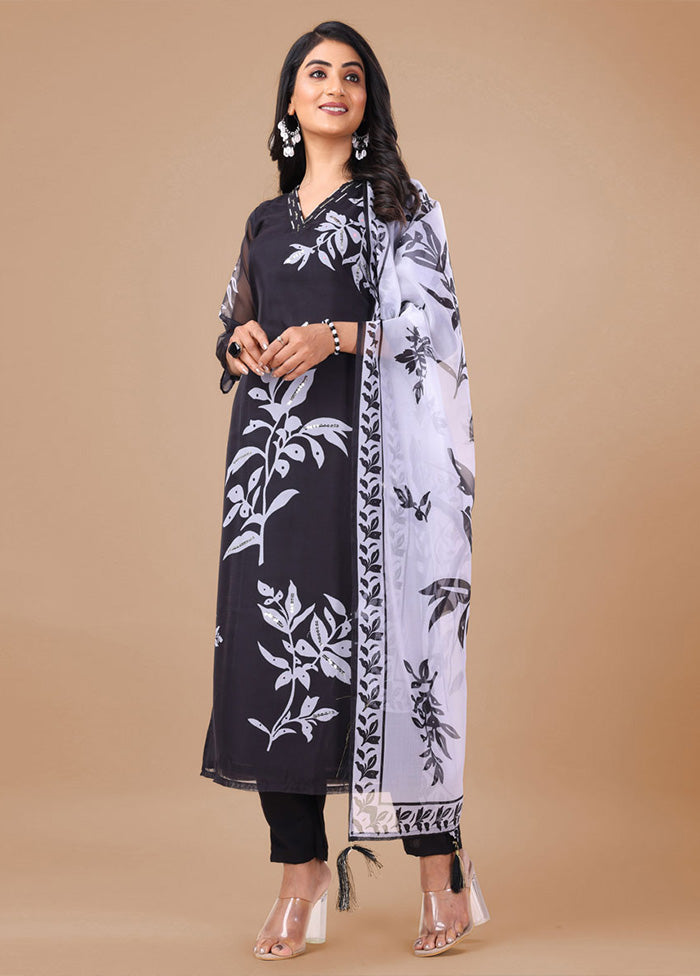 3 Pc Black Readymade Silk Suit Set