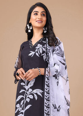 3 Pc Black Readymade Silk Suit Set