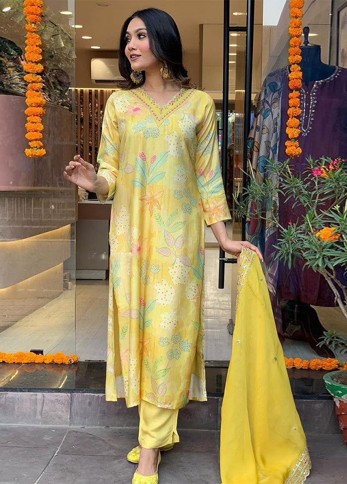 3 Pc Yellow Readymade Viscose Suit Set