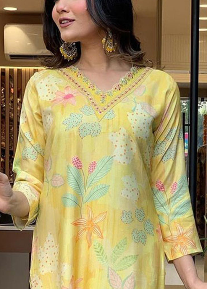 3 Pc Yellow Readymade Viscose Suit Set