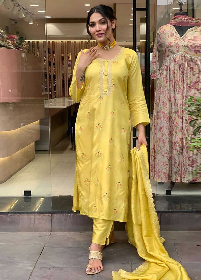 3 Pc Yellow Readymade Viscose Suit Set