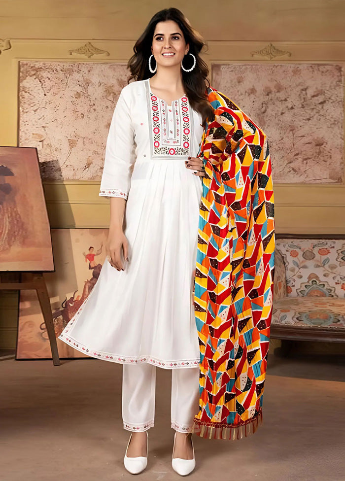 3 Pc White Readymade Viscose Suit Set