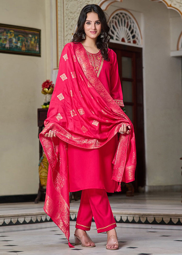 3 Pc Rani Readymade Chanderi Suit Set