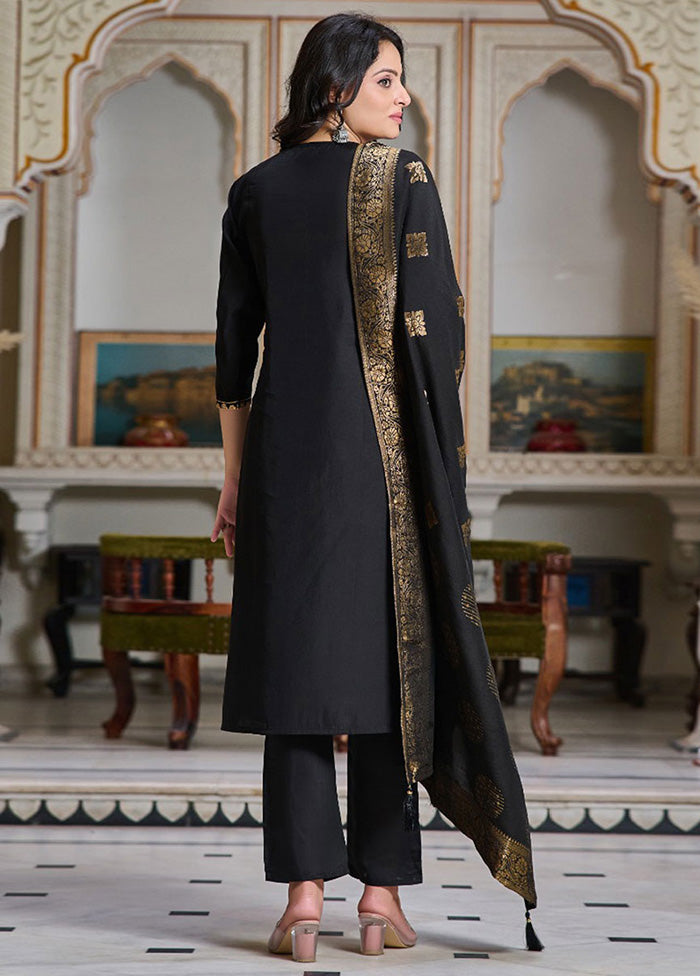 3 Pc Black Readymade Chanderi Suit Set