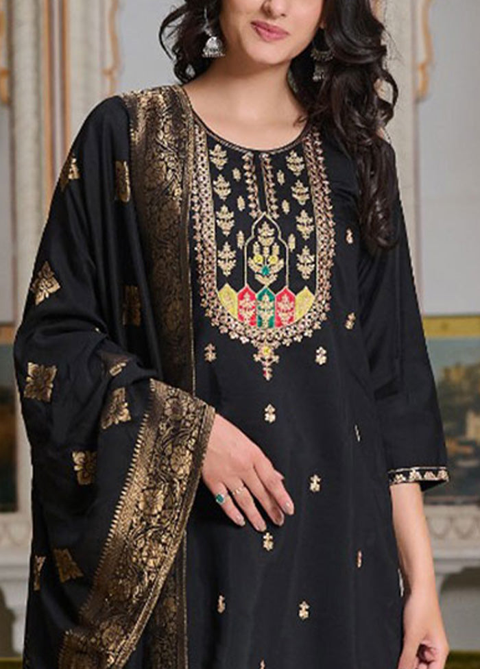 3 Pc Black Readymade Chanderi Suit Set