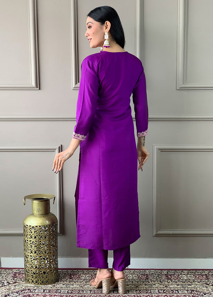 3 Pc Violet Readymade Viscose Suit Set