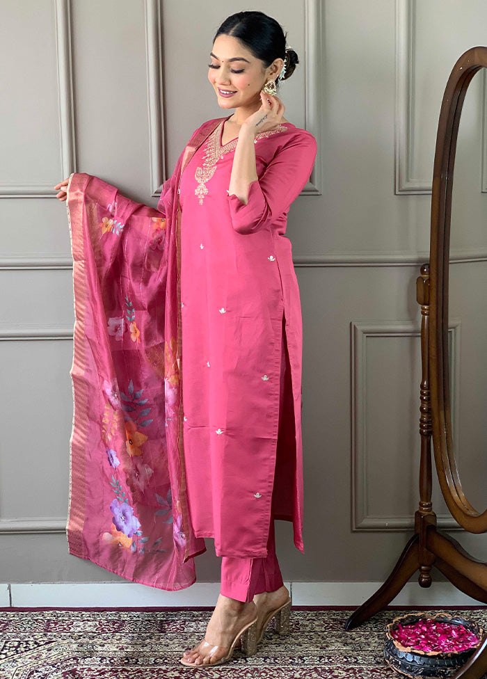 3 Pc Hot Pink Readymade Viscose Suit Set